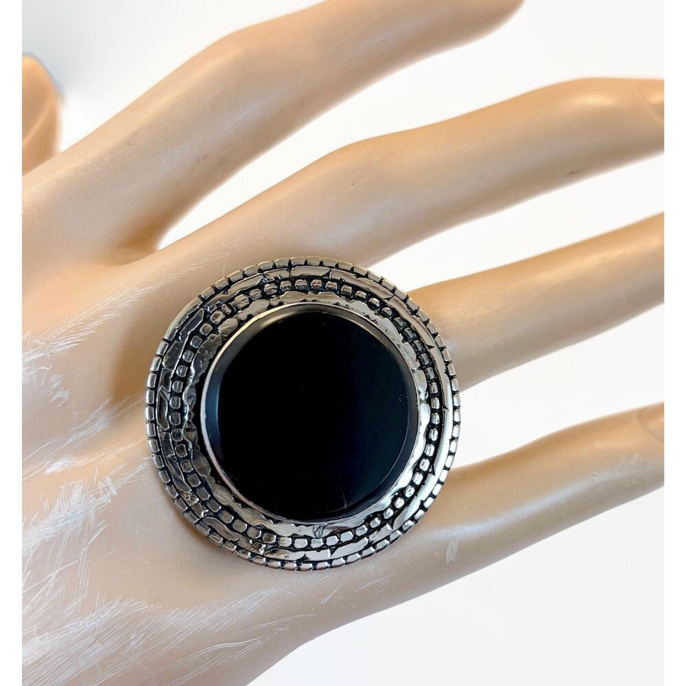 Vintage Black Agate Ring, Afghan, Middle Eastern, Ethnic, Boho